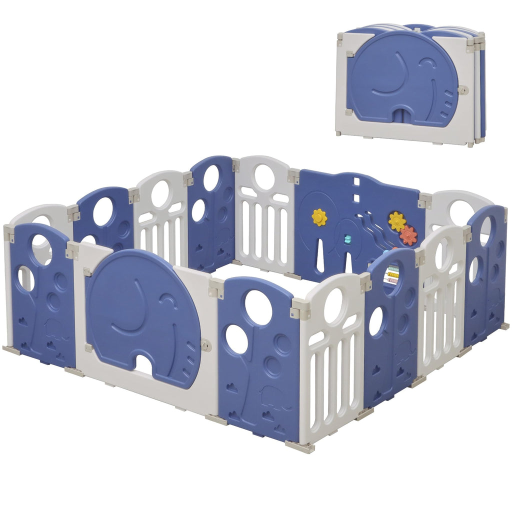 14-Panel Portable Plastic Playpen,Safe Activity Fence,Blue