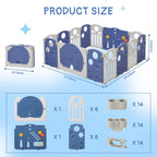 14-Panel Portable Plastic Playpen,Safe Activity Fence,Blue