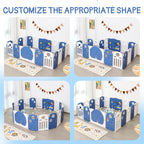 14-Panel Portable Plastic Playpen,Safe Activity Fence,Blue