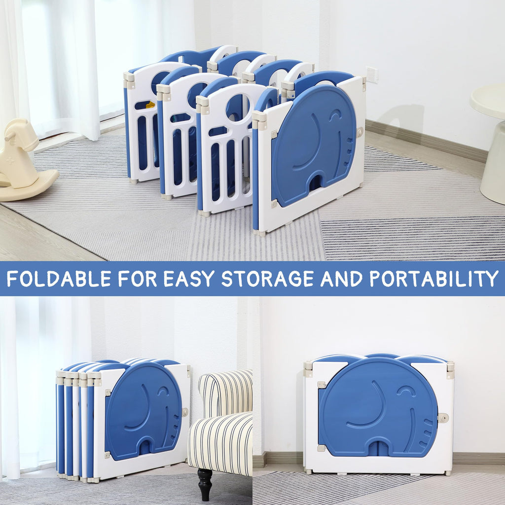14-Panel Portable Plastic Playpen,Safe Activity Fence,Blue