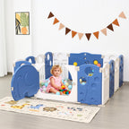 14-Panel Portable Plastic Playpen,Safe Activity Fence,Blue