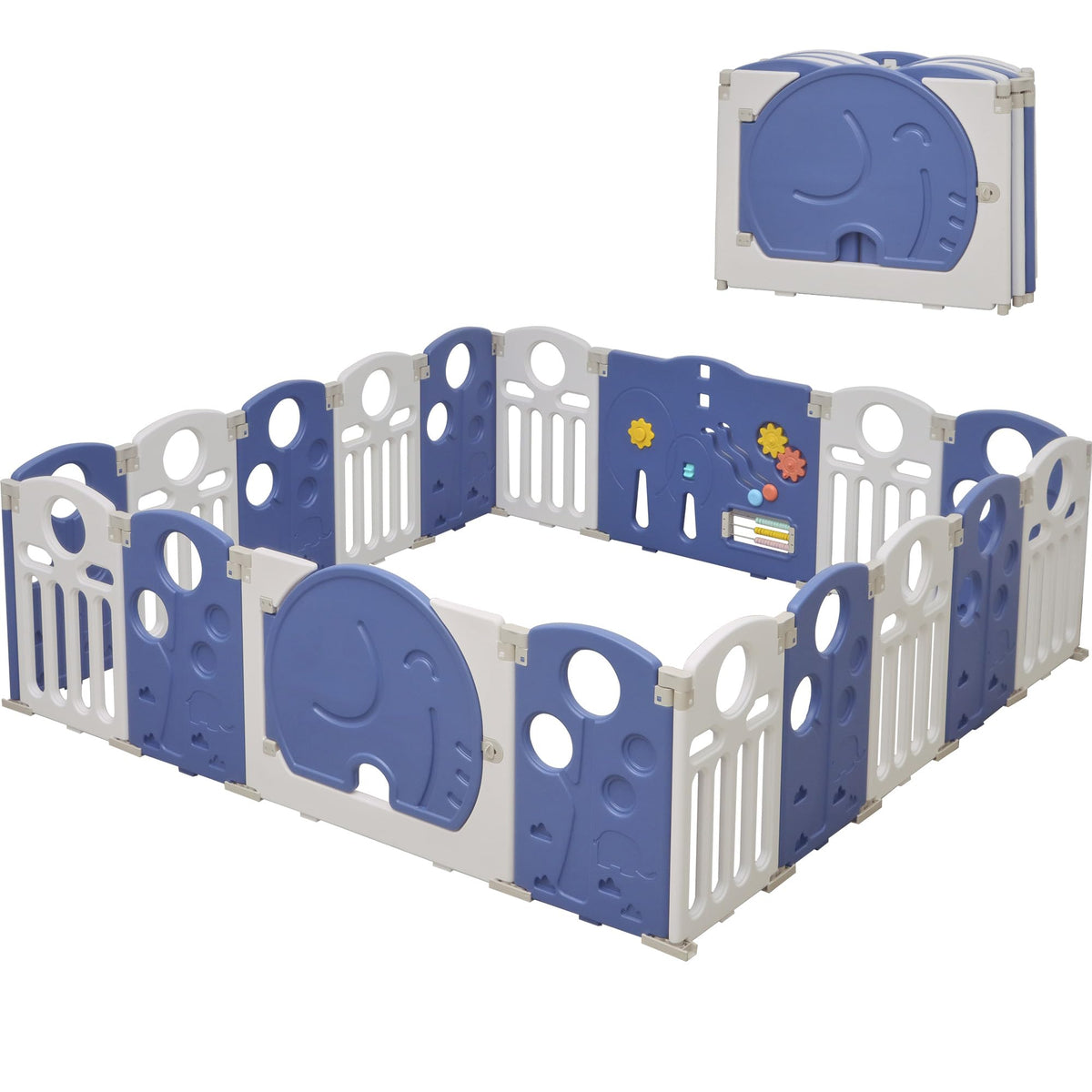 18-Panel Portable Plastic Playpen,Multi-scene Safety Fence for Kids,Blue