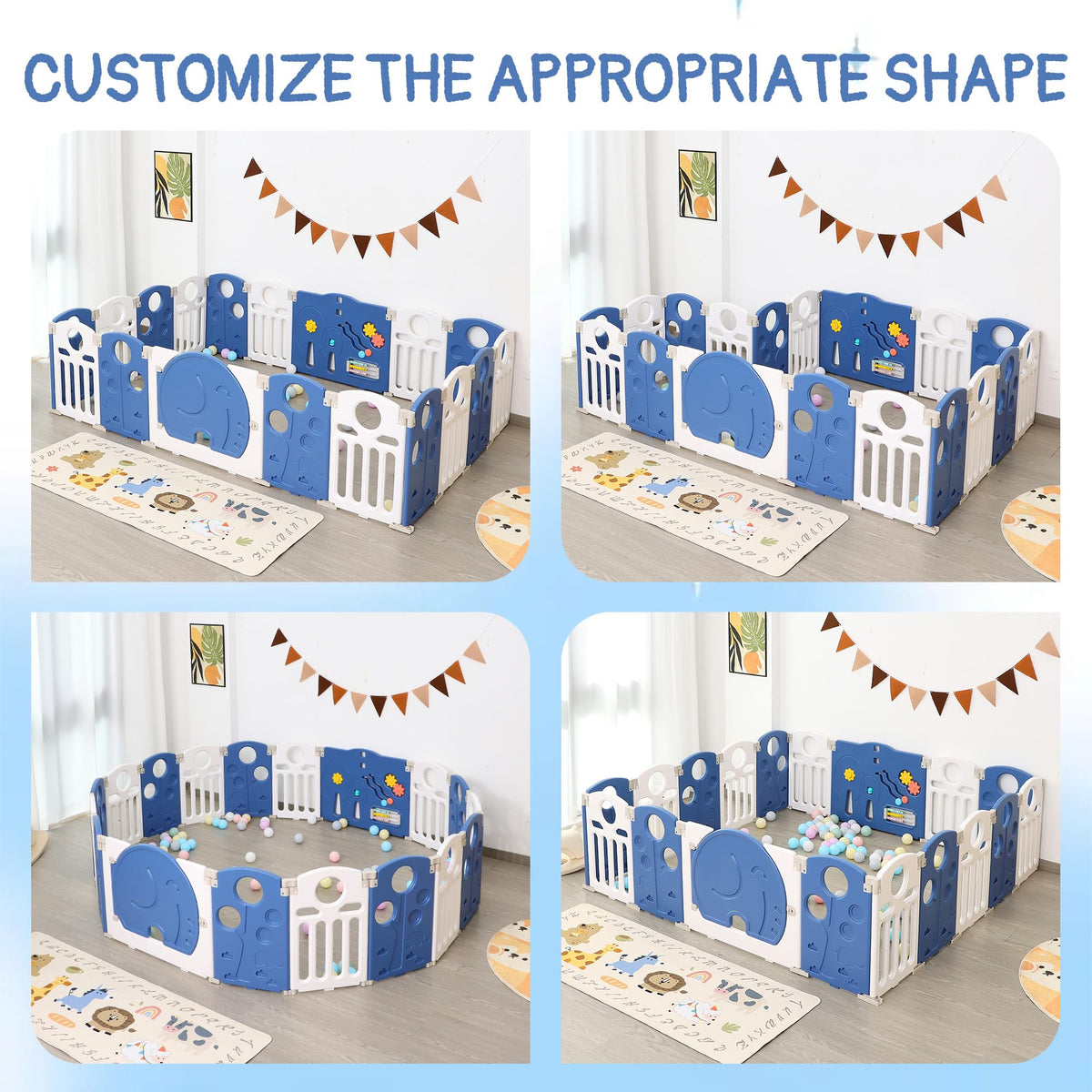 18-Panel Portable Plastic Playpen,Multi-scene Safety Fence for Kids,Blue