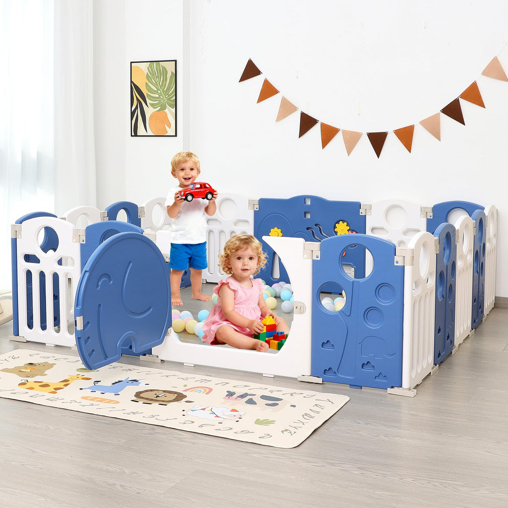 18-Panel Portable Plastic Playpen,Multi-scene Safety Fence for Kids,Blue