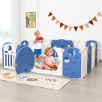 18-Panel Portable Plastic Playpen,Multi-scene Safety Fence for Kids,Blue