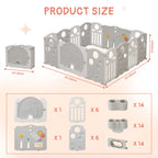 14-Panel Portable Plastic Playpen,Safety Fence for Kids & Toddlers,Grey