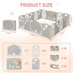 18-Panel Portable Plastic Playpen,Kids Activity Fence,Grey