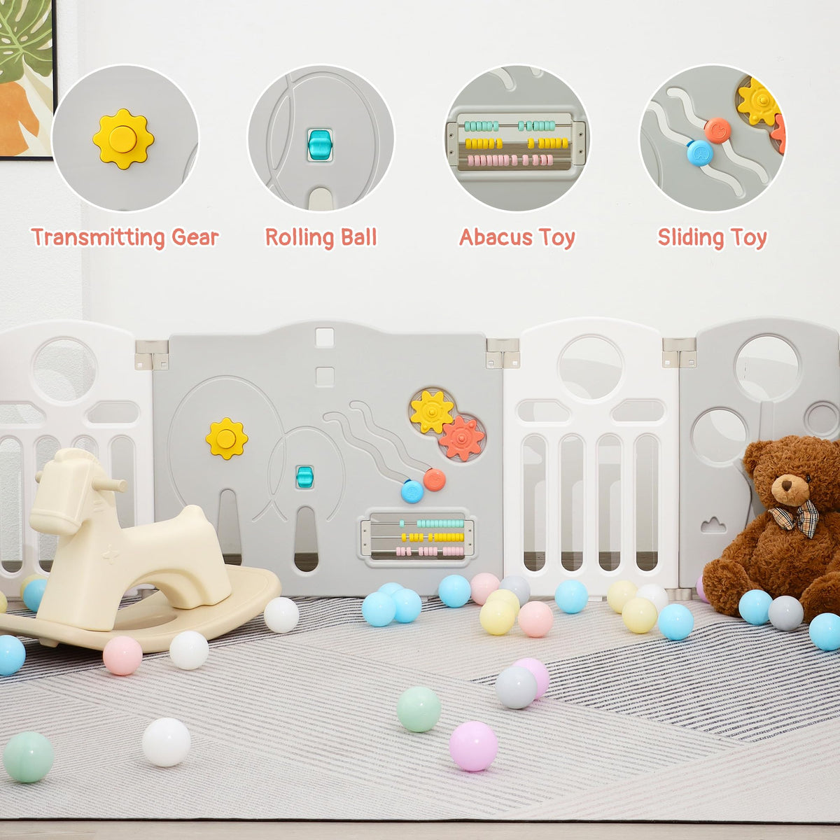 18-Panel Portable Plastic Playpen,Kids Activity Fence,Grey