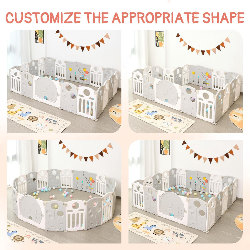 18-Panel Portable Plastic Playpen,Kids Activity Fence,Grey
