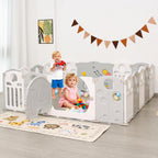 18-Panel Portable Plastic Playpen,Kids Activity Fence,Grey