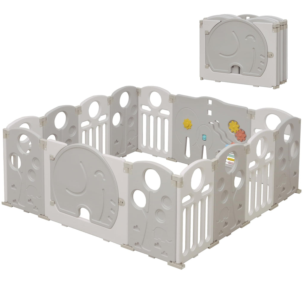 14-Panel Portable Plastic Playpen,Safety Fence for Kids & Toddlers,Grey