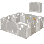 14-Panel Portable Plastic Playpen,Safety Fence for Kids & Toddlers,Grey