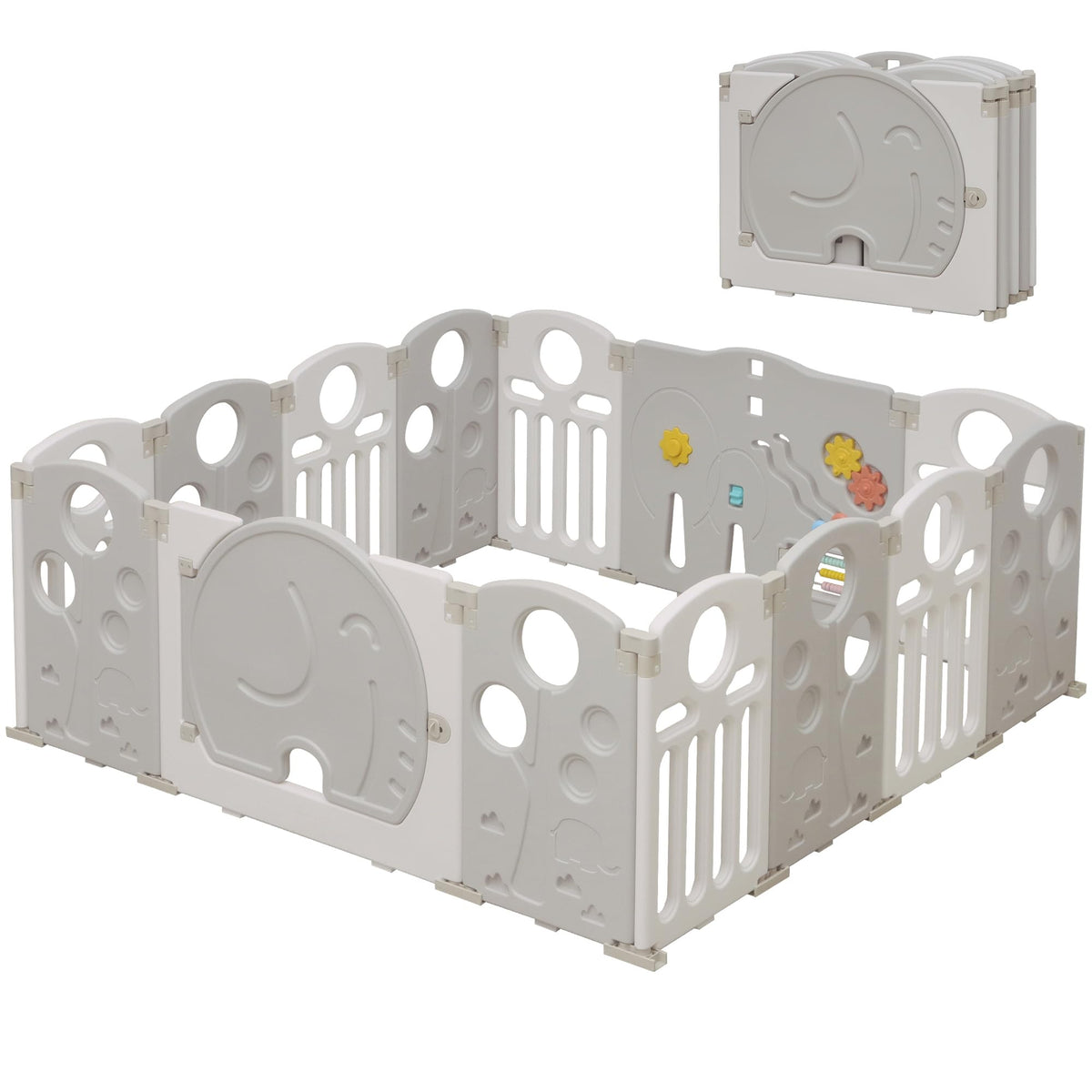 14-Panel Portable Plastic Playpen,Safety Fence for Kids & Toddlers,Grey