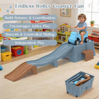 Kids Up and Down Roller Coaster Ride On Toy, Toddler Push Car with Assembly Race Track & Storage Base, Indoor Outdoor Play Equipment,Blue