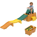 Kids Up and Down Roller Coaster Ride On Toy, Toddler Push Car with Assembly Race Track & Storage Base, Indoor Outdoor Play Equipment,Green