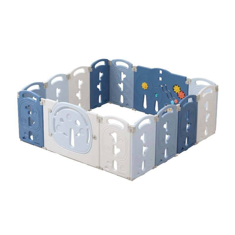 14-Panel Portable Plastic Playpen,Safe Activity Fence for Toddlers,Blue