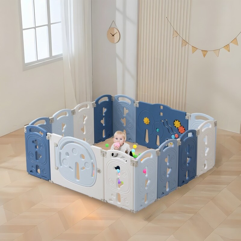 18-Panel Portable Plastic Playpen,Safe Activity Fence for Toddlers,Green