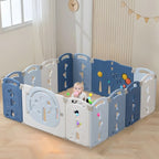 14-Panel Portable Plastic Playpen,Safe Activity Fence for Toddlers,Blue