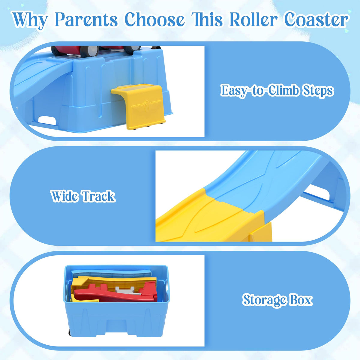 Kids Up and Down Roller Coaster Ride On Toy, Toddler Push Car with Assembly Race Track & Storage Base, Indoor Outdoor Play Equipment,Red