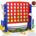 Jumbo 4-to-Score Connect Game with Height Adjustment, Multi-Game Set Including Golf, Basketball Hoop, Ring Toss & Mesh Bag,Red