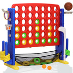Jumbo 4-to-Score Connect Game with Height Adjustment, Multi-Game Set Including Golf, Basketball Hoop, Ring Toss & Mesh Bag,Red