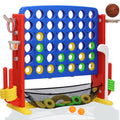 Jumbo 4-to-Score Connect Game with Height Adjustment, Multi-Game Set Including Golf, Basketball Hoop, Ring Toss & Mesh Bag,Blue