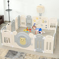 18-Panel Foldable Baby Playpen Equipped with Lock Gate and Adjustable Basketball Hoop Game Panel,Indoor Outdoor Safe Toddler Activity Fence,Gray White