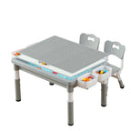 4-in-1 Toddler Activity Table with 2 Chairs, Double Sided Tabletop for Graffiti & Building Blocks, Kids Play Set with Four Side Storage Bins,Gray