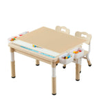 4-in-1 Toddler Activity Table with 2 Chairs, Double Sided Tabletop for Graffiti & Building Blocks, Kids Play Set with Four Side Storage Bins,Brown
