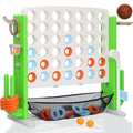 Jumbo 4-to-Score Connect Game with Height Adjustment, Multi-Game Set Including Golf, Basketball Hoop, Ring Toss & Mesh Bag,Green