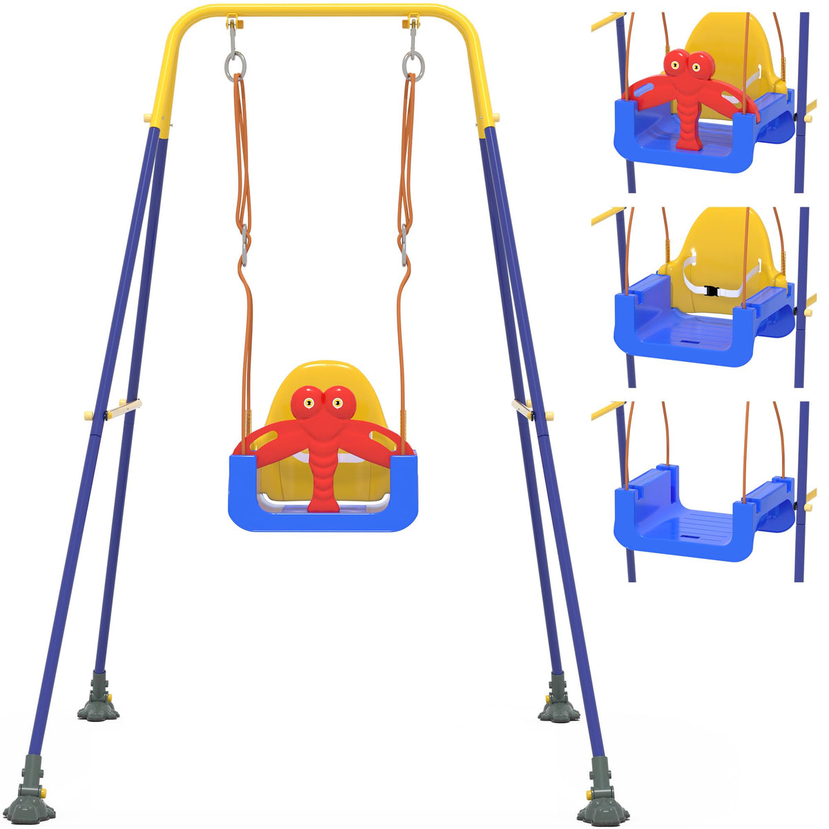 Kids Swing Set,3-in-1 Design with Safety Belt,Sturdy Metal Stand,Easy Quick Assembly,Indoor & Outdoor Suitable for Backyard,Playground and Nursery,Blue