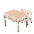 4-in-1 Toddler Activity Table with 2 Chairs, Double Sided Tabletop for Graffiti & Building Blocks, Kids Play Set with Four Side Storage Bins,Pink