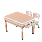 4-in-1 Toddler Activity Table with 2 Chairs, Double Sided Tabletop for Graffiti & Building Blocks, Kids Play Set with Four Side Storage Bins,Pink