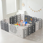 18-Panel Portable Plastic Playpen,Safe Activity Fence for Toddlers,Gray