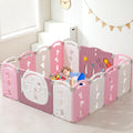 14-Panel Portable Plastic Playpen,Safe Activity Fence for Toddlers,Pink