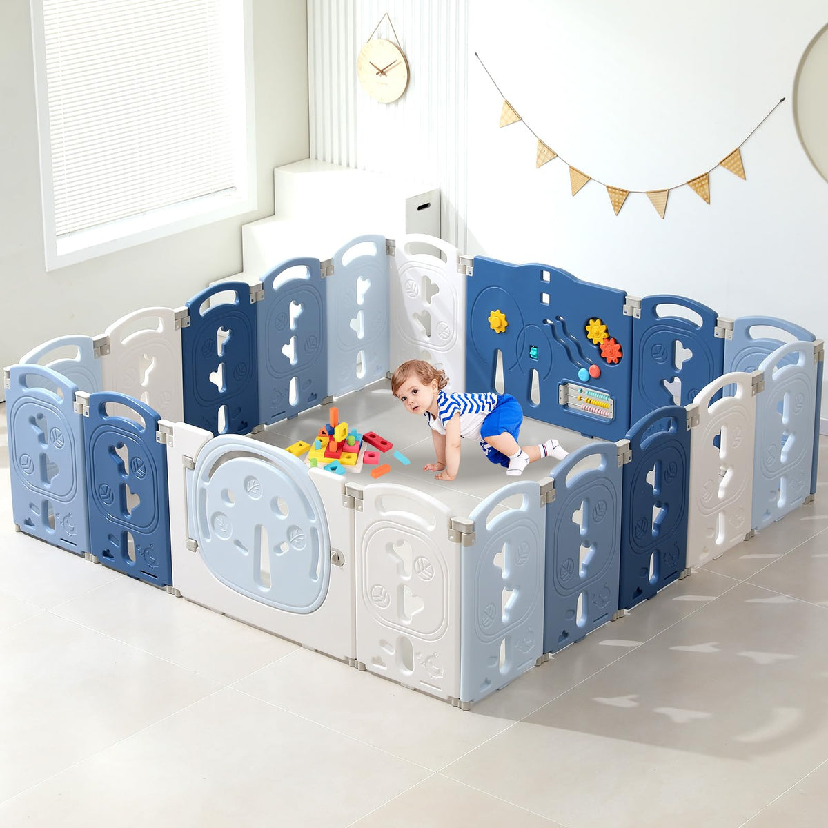 14-Panel Portable Plastic Playpen,Safe Activity Fence for Toddlers,Pink