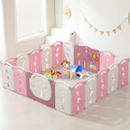 18-Panel Portable Plastic Playpen,Safe Activity Fence for Toddlers,Pink