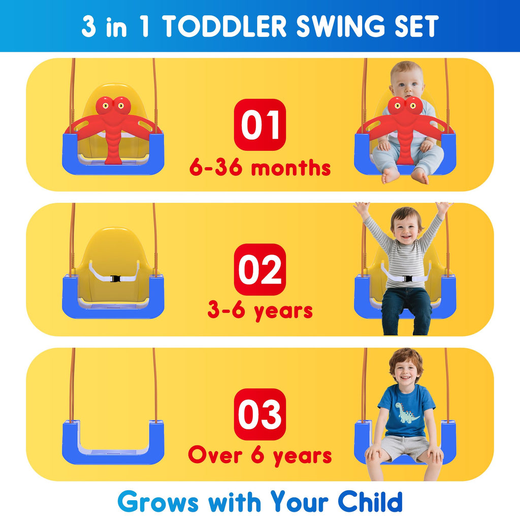 Kids Swing Set,3-in-1 Design with Safety Belt,Sturdy Metal Stand,Easy Quick Assembly,Indoor & Outdoor Suitable for Backyard,Playground and Nursery,Blue