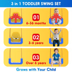 Kids Swing Set,3-in-1 Design with Safety Belt,Sturdy Metal Stand,Easy Quick Assembly,Indoor & Outdoor Suitable for Backyard,Playground and Nursery,Blue