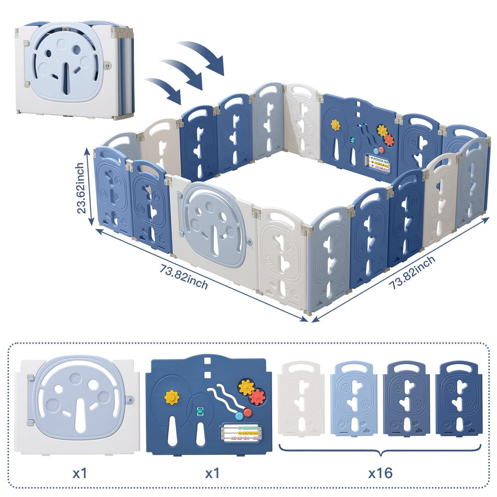 18-Panel Portable Plastic Playpen,Safe Activity Fence for Toddlers,Blue