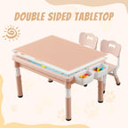 4-in-1 Toddler Activity Table with 2 Chairs, Double Sided Tabletop for Graffiti & Building Blocks, Kids Play Set with Four Side Storage Bins,Pink