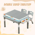 4-in-1 Toddler Activity Table with 2 Chairs, Double Sided Tabletop for Graffiti & Building Blocks, Kids Play Set with Four Side Storage Bins,Gray