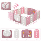 14-Panel Portable Plastic Playpen,Safe Activity Fence for Toddlers,Pink