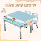 4-in-1 Toddler Activity Table with 2 Chairs, Double Sided Tabletop for Graffiti & Building Blocks, Kids Play Set with Four Side Storage Bins,Blue