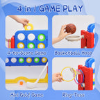 Jumbo 4-to-Score Connect Game with Height Adjustment, Multi-Game Set Including Golf, Basketball Hoop, Ring Toss & Mesh Bag,Blue