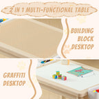 4-in-1 Toddler Activity Table with 2 Chairs, Double Sided Tabletop for Graffiti & Building Blocks, Kids Play Set with Four Side Storage Bins,Brown