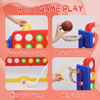 Jumbo 4-to-Score Connect Game with Height Adjustment, Multi-Game Set Including Golf, Basketball Hoop, Ring Toss & Mesh Bag,Red