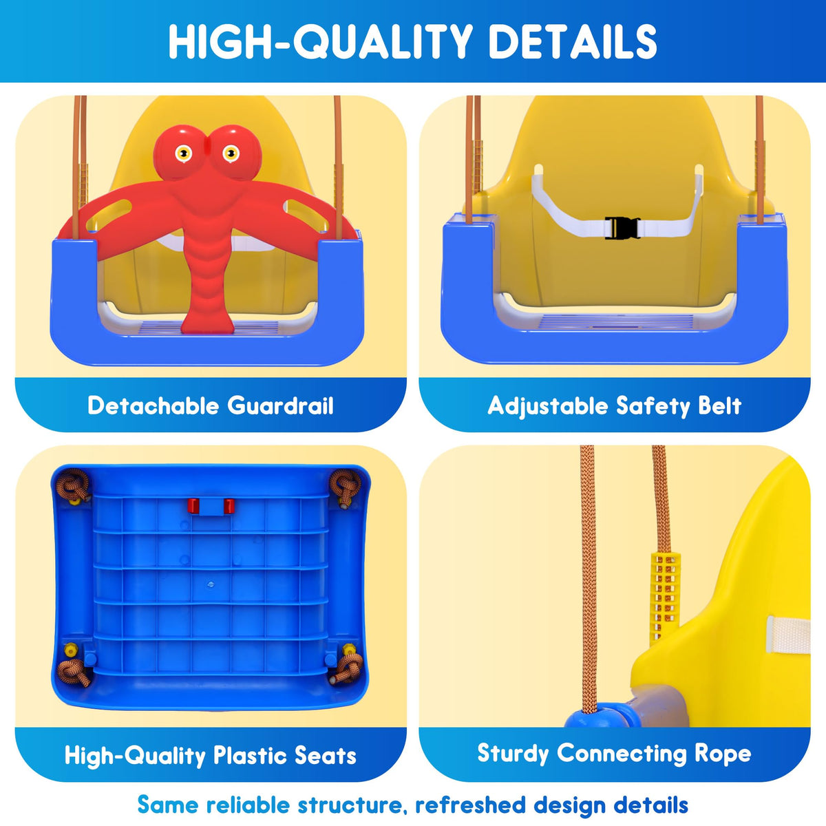 Kids Swing Set,3-in-1 Design with Safety Belt,Sturdy Metal Stand,Easy Quick Assembly,Indoor & Outdoor Suitable for Backyard,Playground and Nursery,Blue