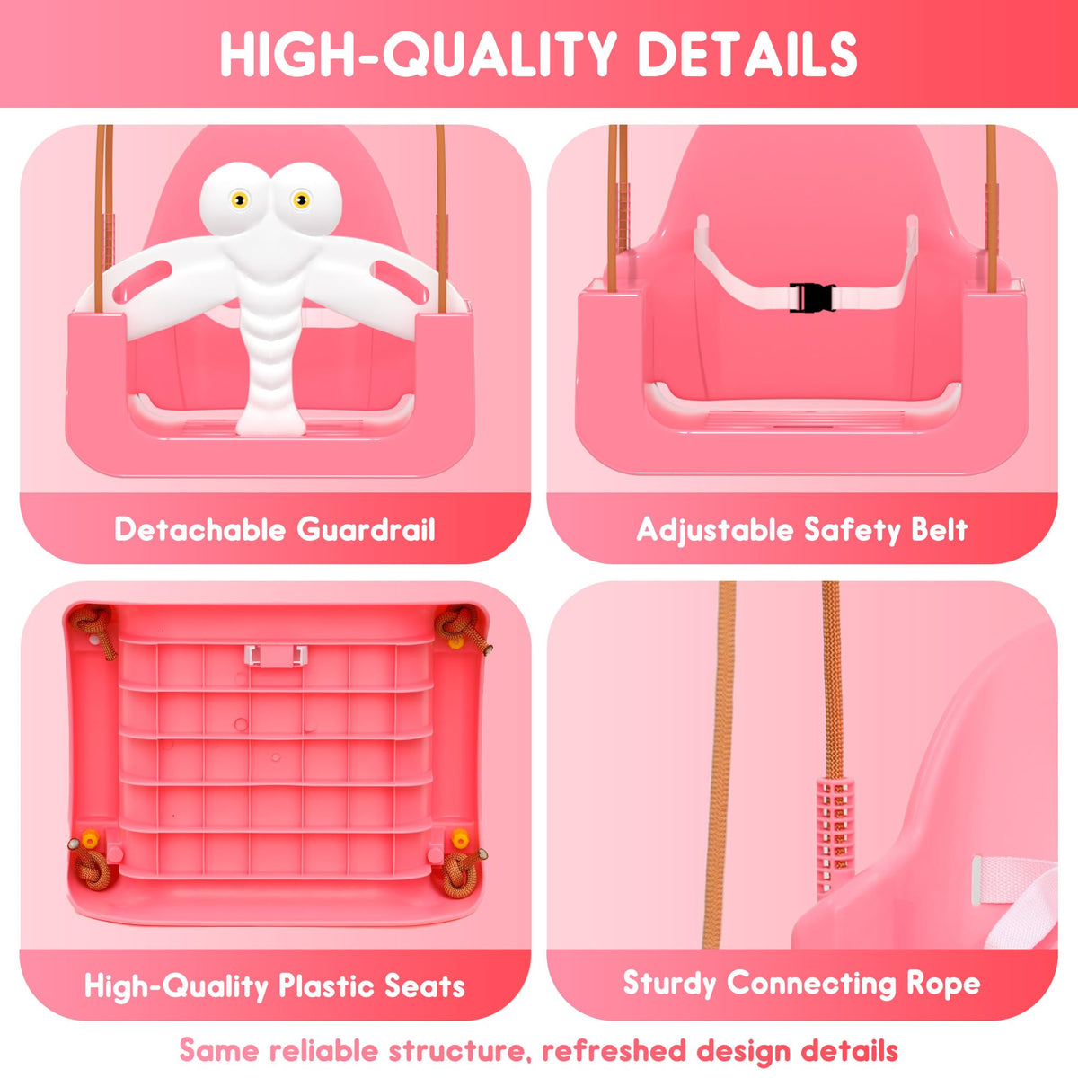 Kids Swing Set,3-in-1 Design with Safety Belt,Sturdy Metal Stand,Easy Quick Assembly,Indoor & Outdoor Suitable for Backyard,Playground and Nursery,Pink