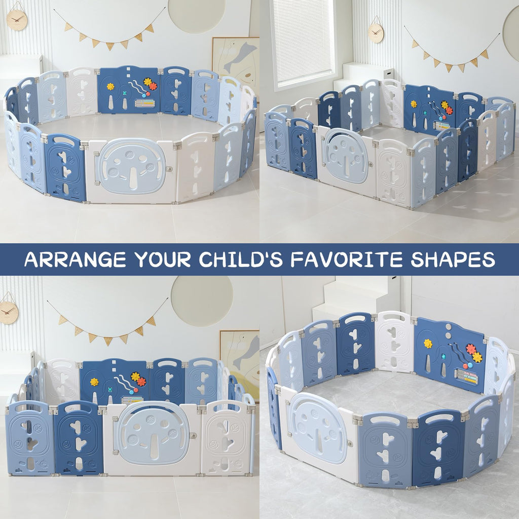 18-Panel Portable Plastic Playpen,Safe Activity Fence for Toddlers,Blue